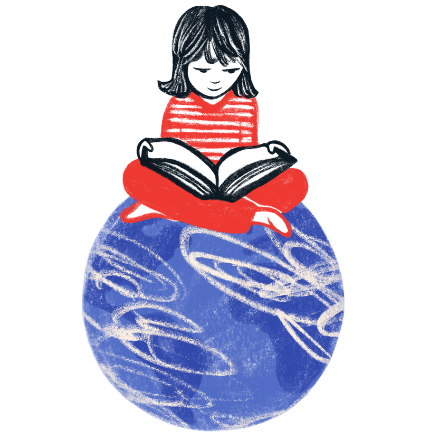 Girl on globe with book